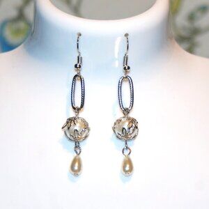 Fancy faux mauve pearl dangle earrings with freshwater pearl drop ED-10-021